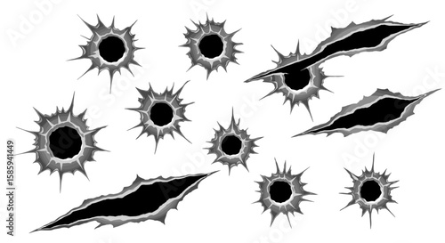 Realistic bullet hole and tear set for graphic design projects