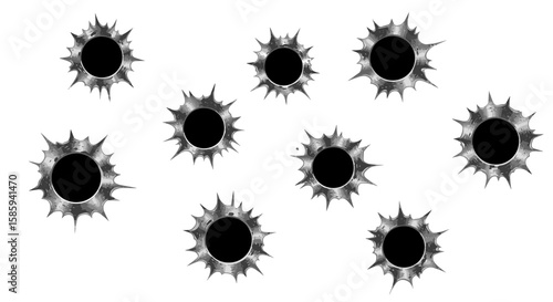 Realistic bullet hole pattern with metallic textures