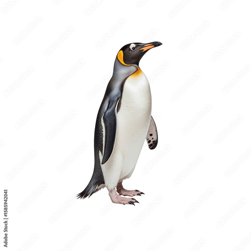 Fototapeta premium Regal Penguin Profile: A majestic penguin, in its natural state. showcasing the penguin's elegant poise and striking feather pattern.