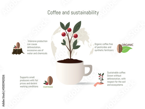 Coffee plant growing in a cup promoting sustainability and fair trade