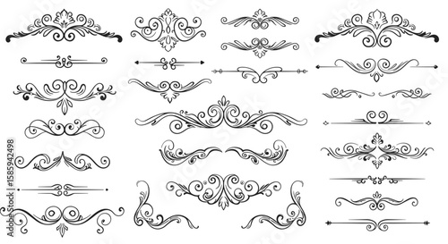 Elegant floral elements set with decorative swirls and ornate dividers for design