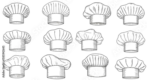 Hand drawn chef hats collection: vintage style cooking headwear set
