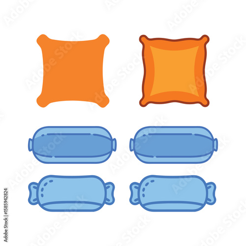 Pillows and Bolsters A Set of Flat Style Cushions