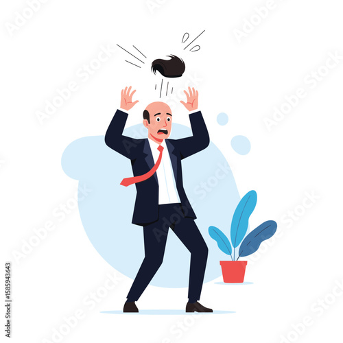 Man in business suit frightened as dark cloud rains down dangerous object above his head