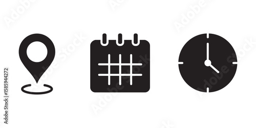 Time address and date icon . Essential Time and Place Icon Collection . EPS 10 