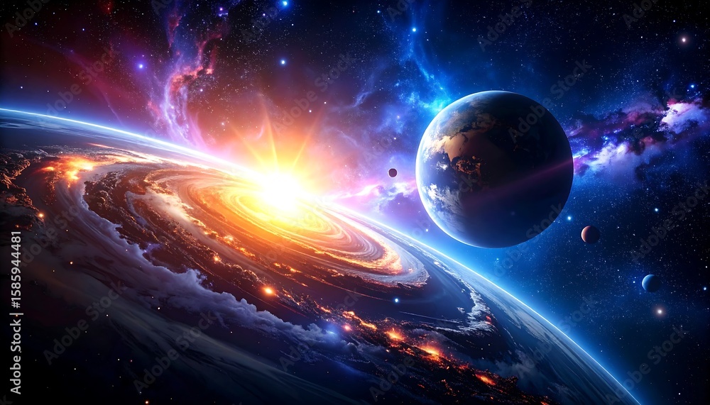 Fototapeta premium Cosmic sunrise over planets