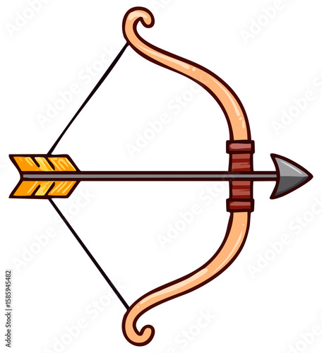 Cartoon bow and arrow clipart, isolated 