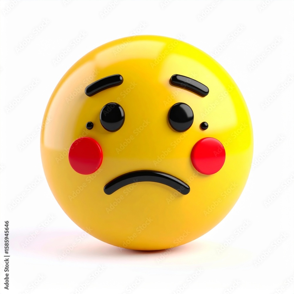 Fototapeta premium 3D Render Of Sad Yellow Emoji With Red Cheeks On White