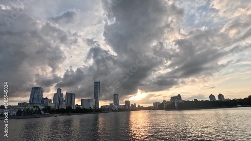panorama of the city pond in Yekaterinburg in autumn