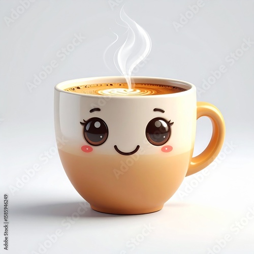 Cute Kawaii Coffee Mug with Smiling Face