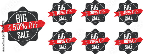 Big Sale Badges: 10%, 20%, 45%, 50%, 60%, 70%, 80% Off Discount Labels