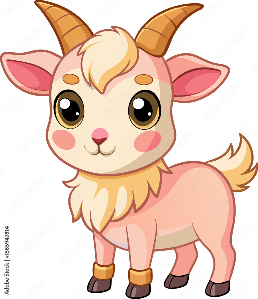 Cute cartoon goat with big eyes and colorful wool in kawaii chibi art Cute cartoon goat with big eyes and colorful wool in kawaii chibi art