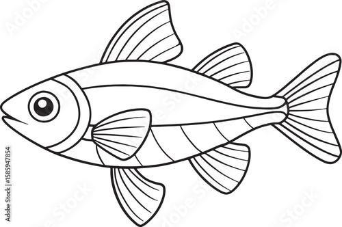 Cute danio fish line art illustration in simple black and white perfect for aquatic coloring books