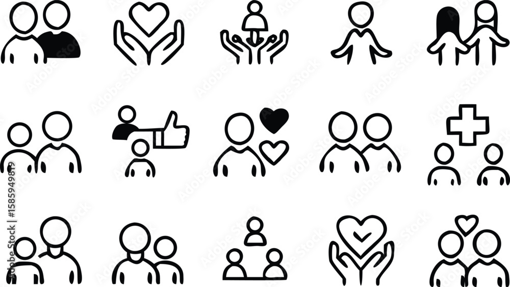 Obraz premium People icons with hearts and hands support