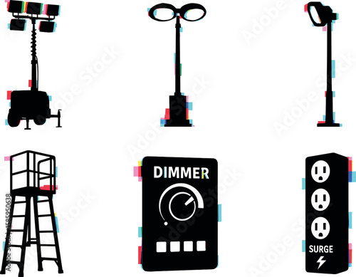 Silhouettes of lighting equipment and electrical devices