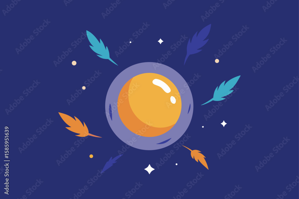 Fototapeta premium magical orb surrounded by sparks and feathers