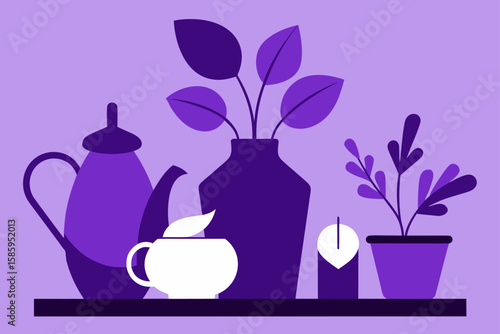 monochrome violet still life with plants
