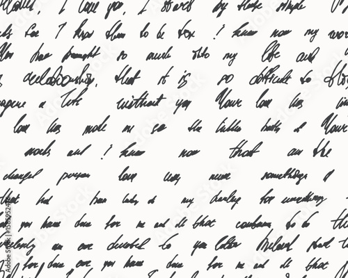 Unreadable poetry seamless pattern. Horizontal pattern with latin or english illegible words. Handwritten abstract text. Linear cursive lettering, handwritten abstract text. Vector banner. 