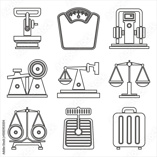 Various weighing scales and a suitcase balance measurement