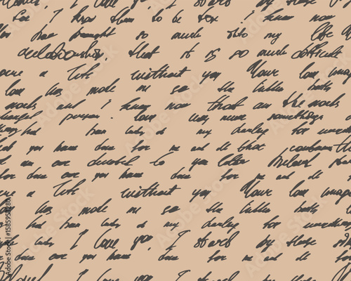 Unreadable poetry seamless pattern. Horizontal pattern with latin or english illegible words. Handwritten abstract text. Linear cursive lettering, handwritten abstract text. Vector banner. 