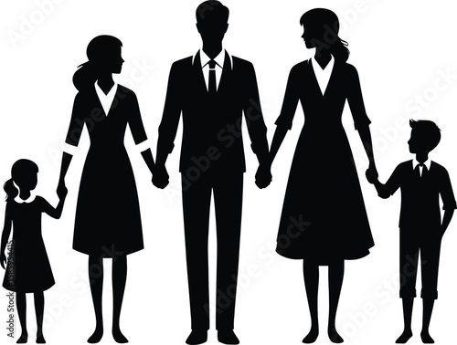 Family member holding hand together silhouette Vector Illustration isolated on a white background