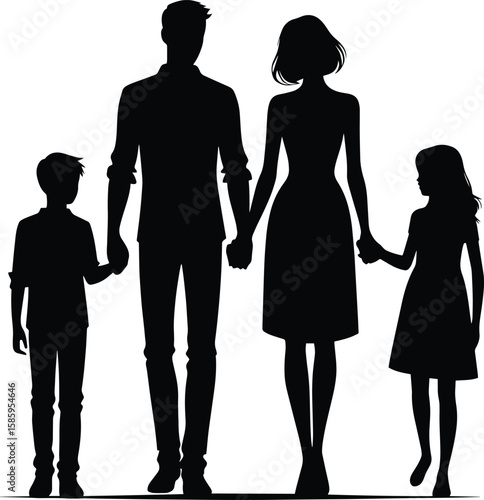 Family member holding hand together silhouette Vector Illustration isolated on a white background