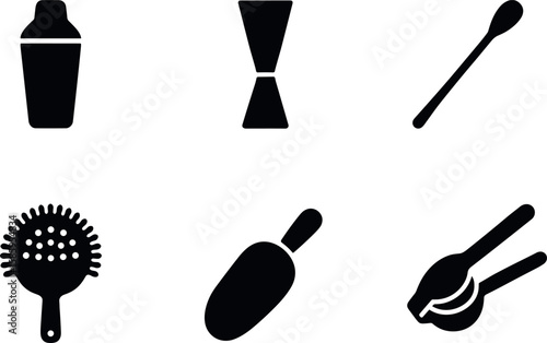 Collection of six black kitchen utensil icons on white background