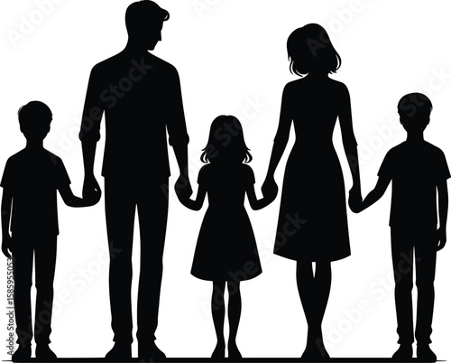 Family member holding hand together silhouette Vector Illustration isolated on a white background