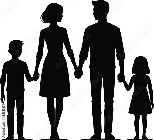 Family member holding hand together silhouette Vector Illustration isolated on a white background