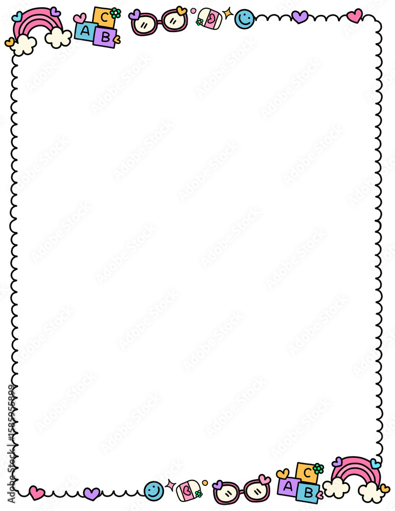 Obraz premium Cute School Supplies Border Clipart. Sweet Back to School Border. Hand-Drawn Stationery Clipart. Educational Borders and Frames. Teacher School Border. Perfect for Invitations, Worksheets.