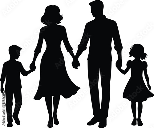 Family member holding hand together silhouette Vector Illustration isolated on a white background