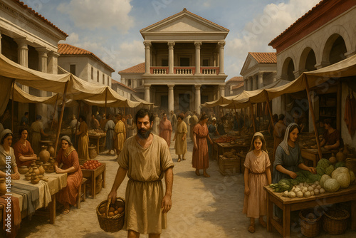 Bustling Ancient Roman Marketplace Scene