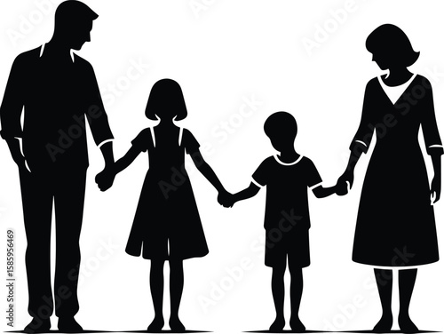 Family member holding hand together silhouette Vector Illustration isolated on a white background