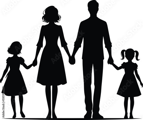 Family member holding hand together silhouette Vector Illustration isolated on a white background
