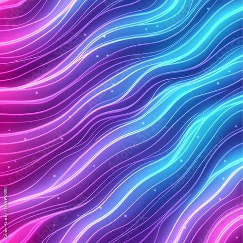 Neon glowing wavy lines creating vibrant abstract background