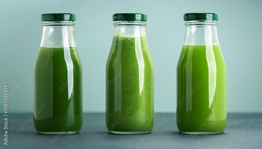 trio of green juice bottles for detox or healthy living trio of green juice bottles for detox or healthy living