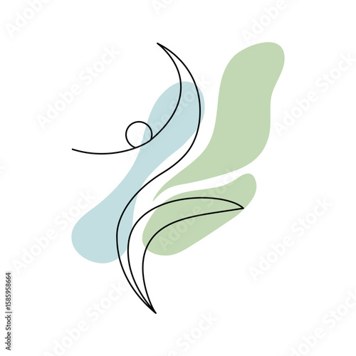 A clean and minimalist vector line art illustration of a person in a tranquil yoga pose for yoga studio branding, wellness promotions, meditation.
