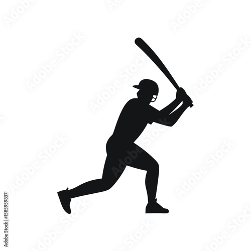 Silhouette of cricket player in motion swinging bat for sports concept on white background