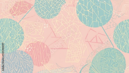 Soft Pastel Abstract Pattern with Circles and Geometric Lines