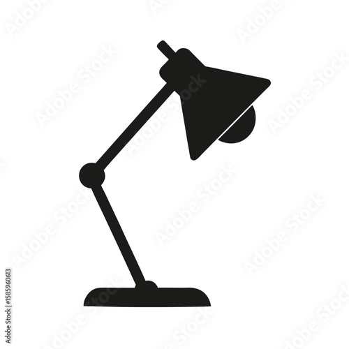 Desk lamp silhouette turned on showing lighting concept on white background