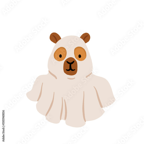 Halloween capybara clipart set with cute animals dressed as ghost, witch, mummy, pumpkin and candle. Funny spooky bara illustration with pumpkins, candles, stars and magic Halloween vibes.
