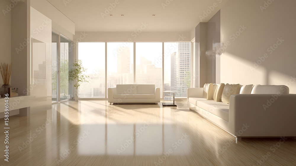 Fototapeta premium Modern living room with city view.