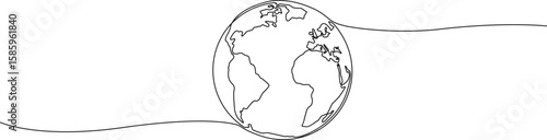 continuous single line drawing of planet earth, line art vector illustration