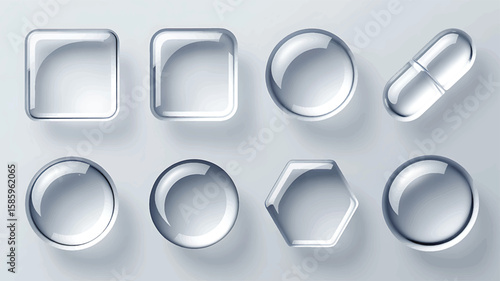 Clear glassy geometric shapes and capsule vector