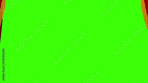 Red Theater Curtain Opening - Green Screen Chroma Key. Horizontal video of a red theater curtain opening with pure green background for chroma key. Perfect for video intros and storytelling.