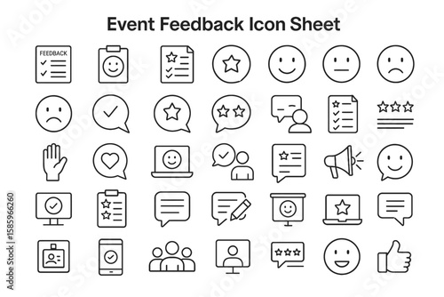 Feedback Icon Sheet: A comprehensive icon sheet presents a visual array of elements symbolizing event feedback, offering diverse options for capturing and conveying sentiments.