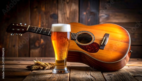 Acoustic guitar and beer
