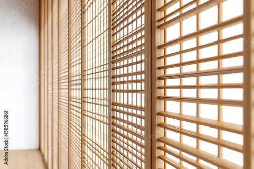 Wallpaper Mural Japanese Shoji Screen Wall: Traditional Interior Design with Natural Light and Wooden Frame Torontodigital.ca