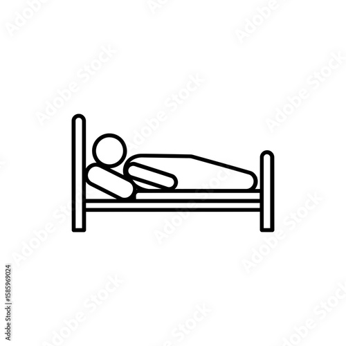 Black outline icon of a patient lying in a hospital bed