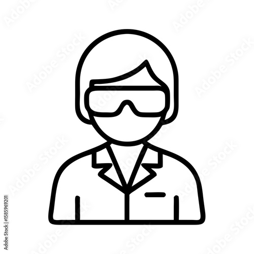 Scientist wearing goggles and lab coat in minimalist line art style  